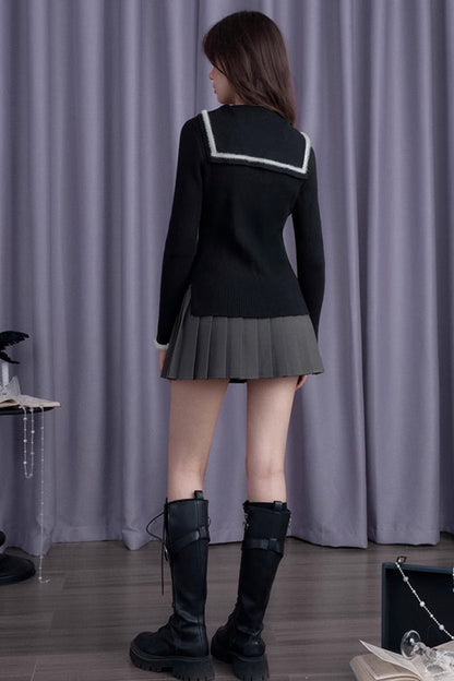 Dark Sailor Collar Imitation Mink Sweater