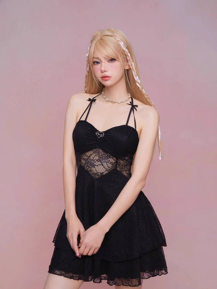 See-through suspender dress