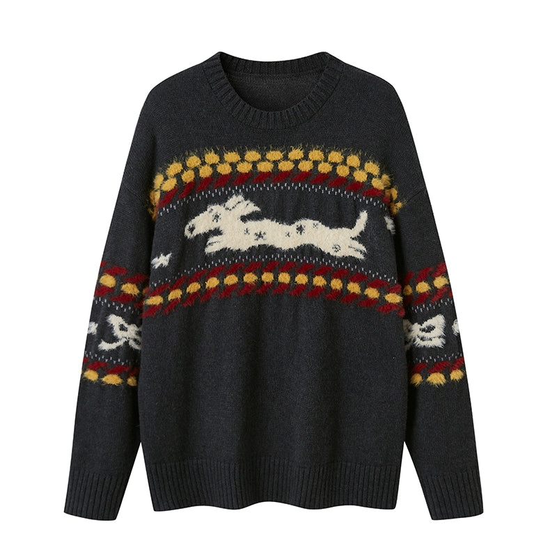 Puppy Jacquard Knit Sweater