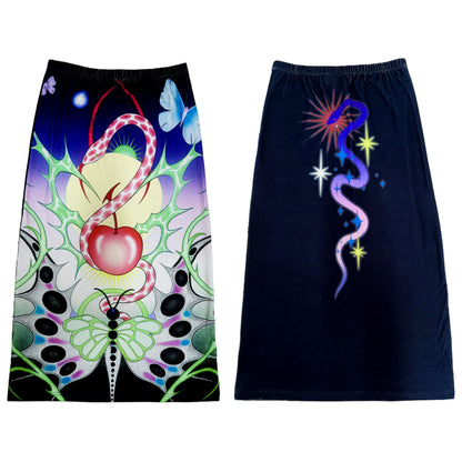 Reversible Print Stretch Casual Maxi Skirt