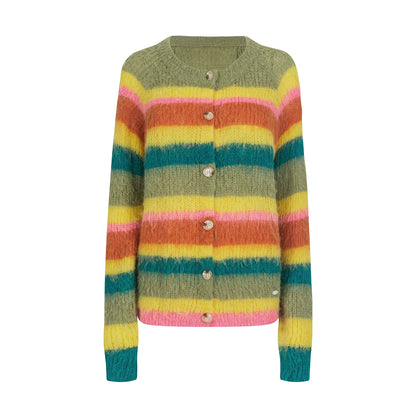 Fleece Rainbow Stripe Cardigan