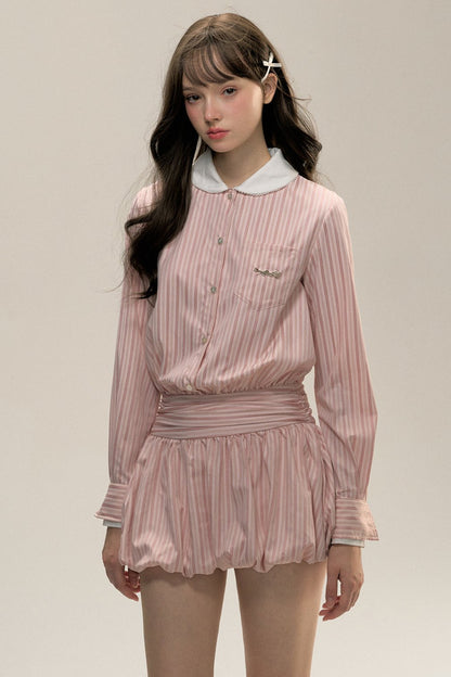 Pink Stripe Doll Collar Dress