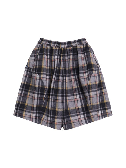 Vintage Plaid Wide-Leg Shorts