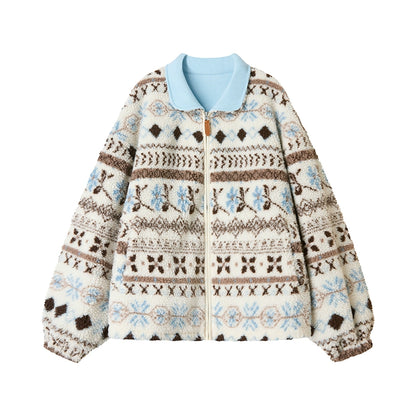 Blue-Brown Fair Isle Cardigan Coat