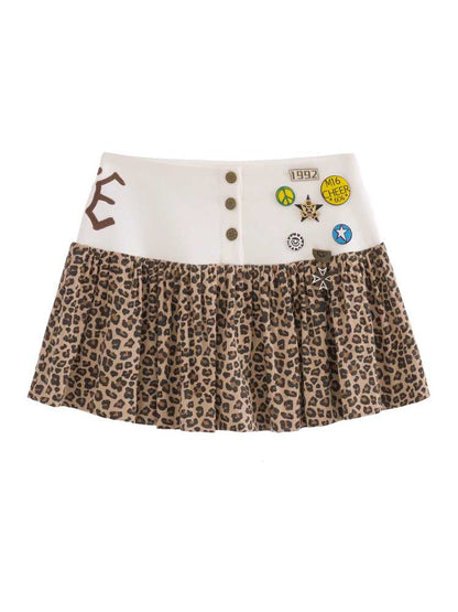 Leopard print low waist short skirt