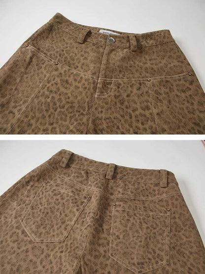 Leopard print straight wide leg pants