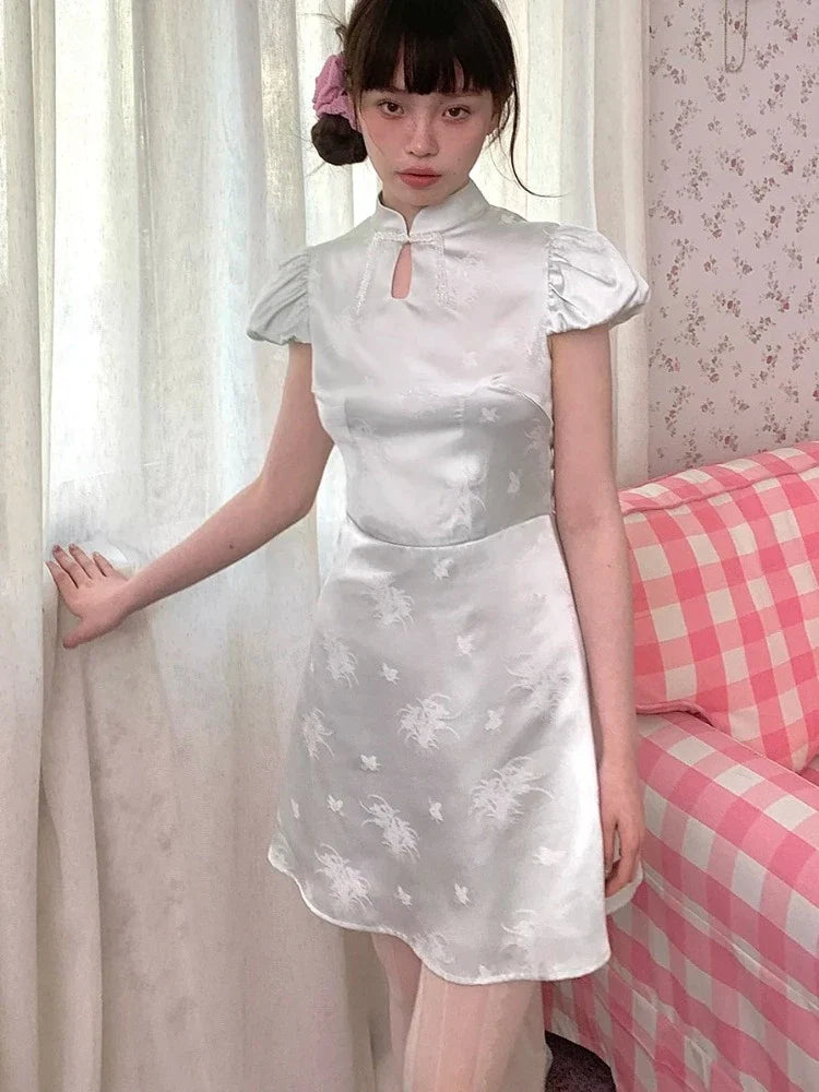 Chinese style short sleeve short dress