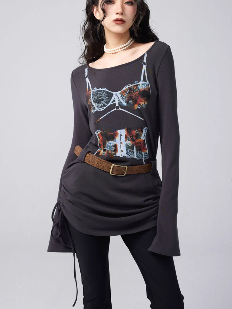 Printed loose long sleeve T-shirt