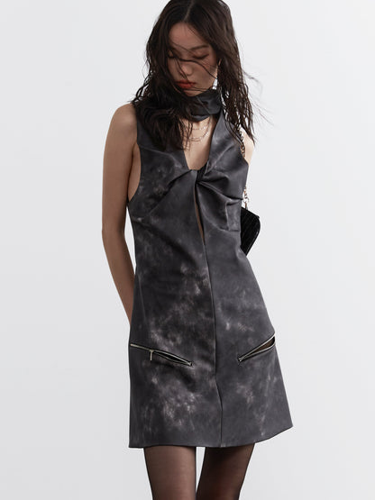 Ink-dyed leather scarf dress