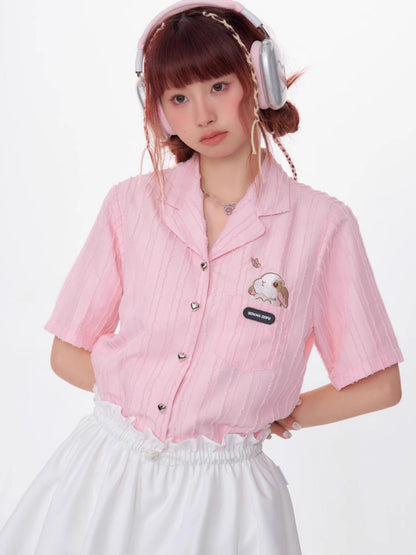 Rabbit embroidery short sleeve shirt