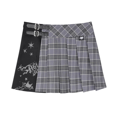 Plaid Graffiti Pleated Skirt Set-Up