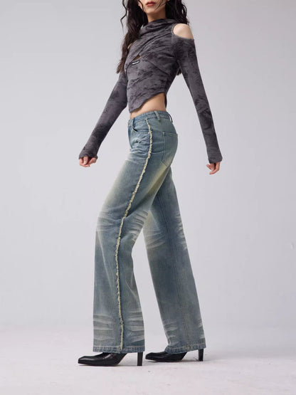 Distressed straight jeans