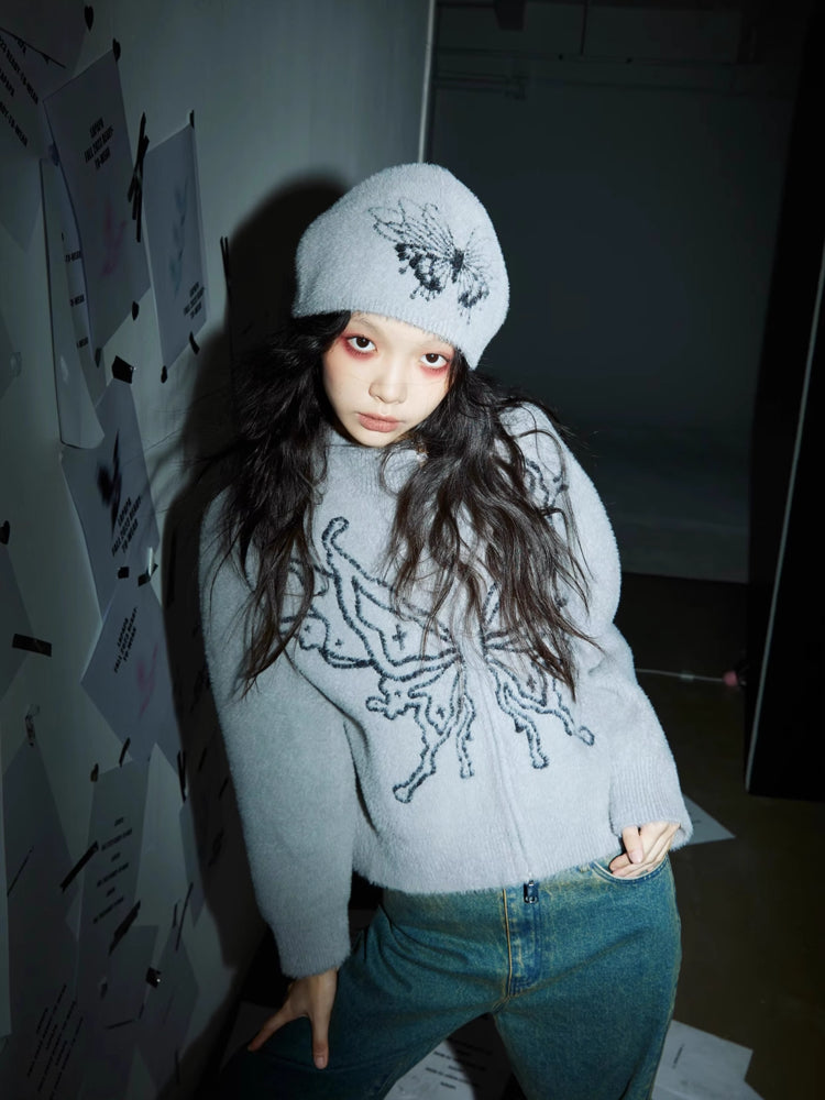 Round neck butterfly sweater + hat