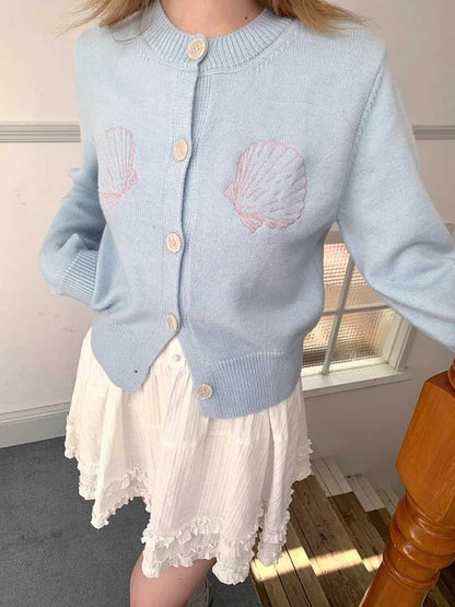 Round neck embroidered cardigan