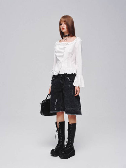 Pleated lace shirt