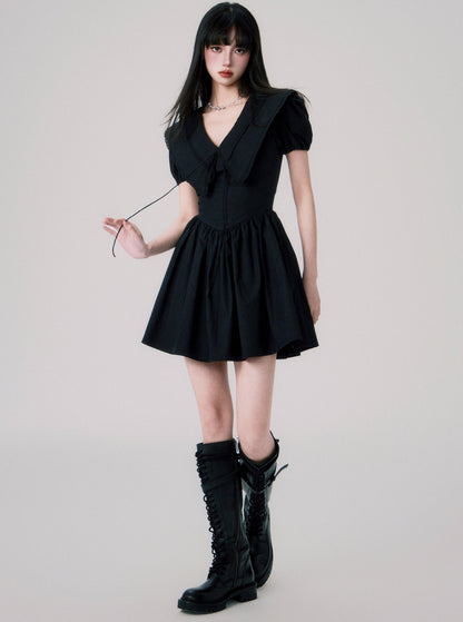 French Doll Neck Puff Sleeve Dress