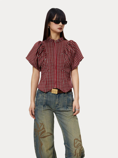 Plaid Short Sleeve Slim Fit Shirt