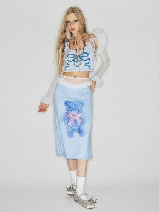 Bear print straight skirt