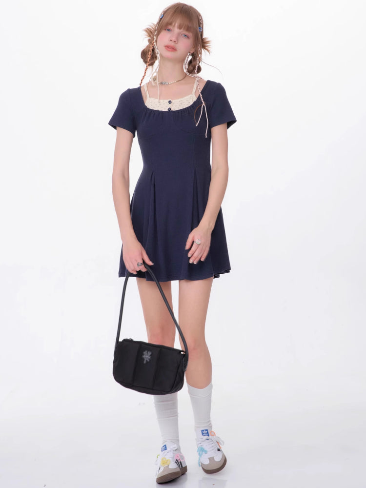 Fake two piece short sleeve dress