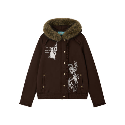 Dark Brown Hooded Jacket Skirt Set-Up