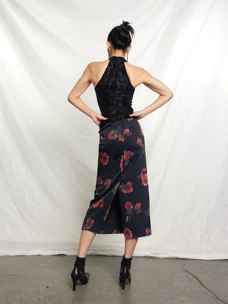 Floral romantic print long skirt