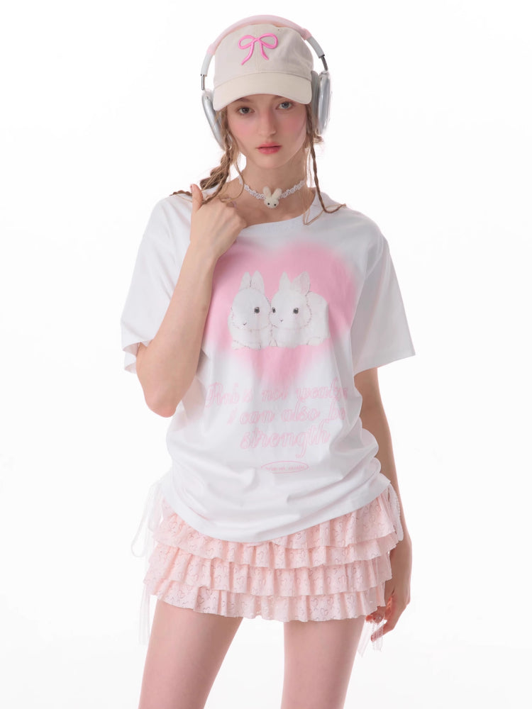 Loose Love Rabbit Print Short Sleeve T-Shirt