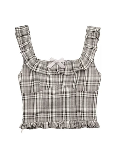 Plaid short suspender top