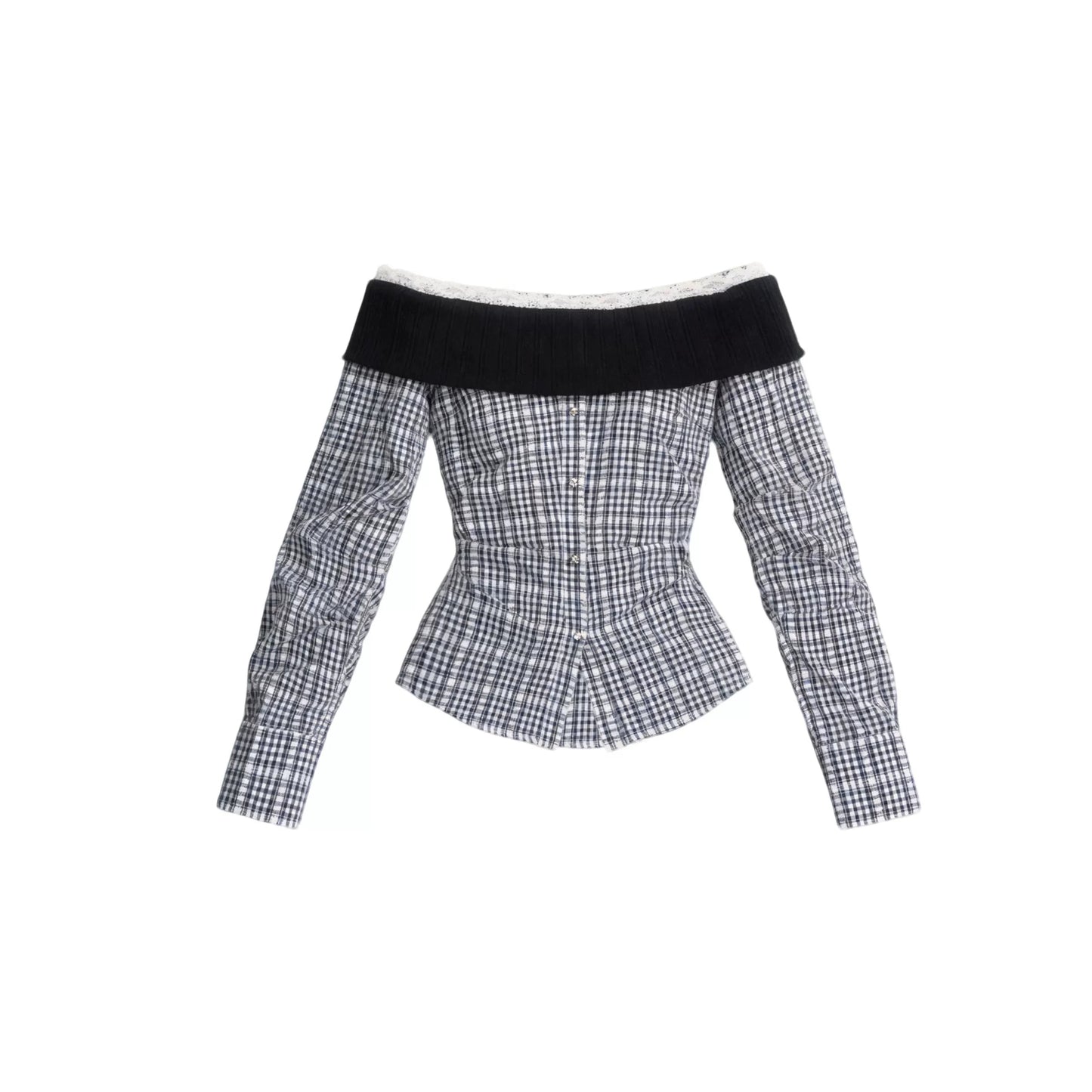 Plaid Off-Shoulder Slim Fit Shirt