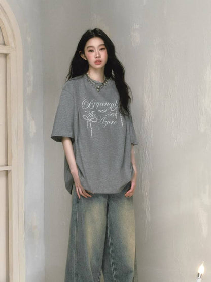 Round neck printed oversized T-shirt