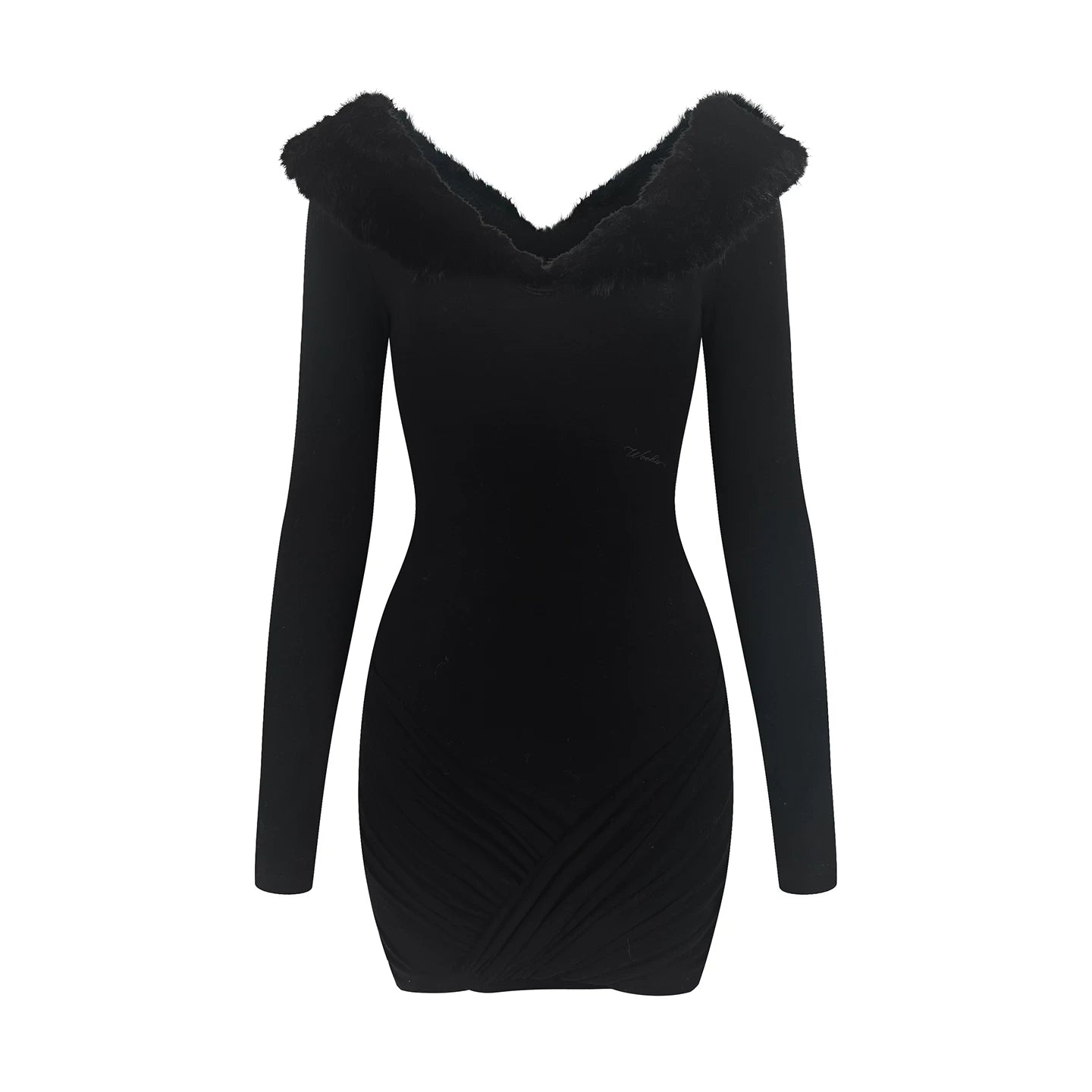 Furry V-Neck Slim Dress
