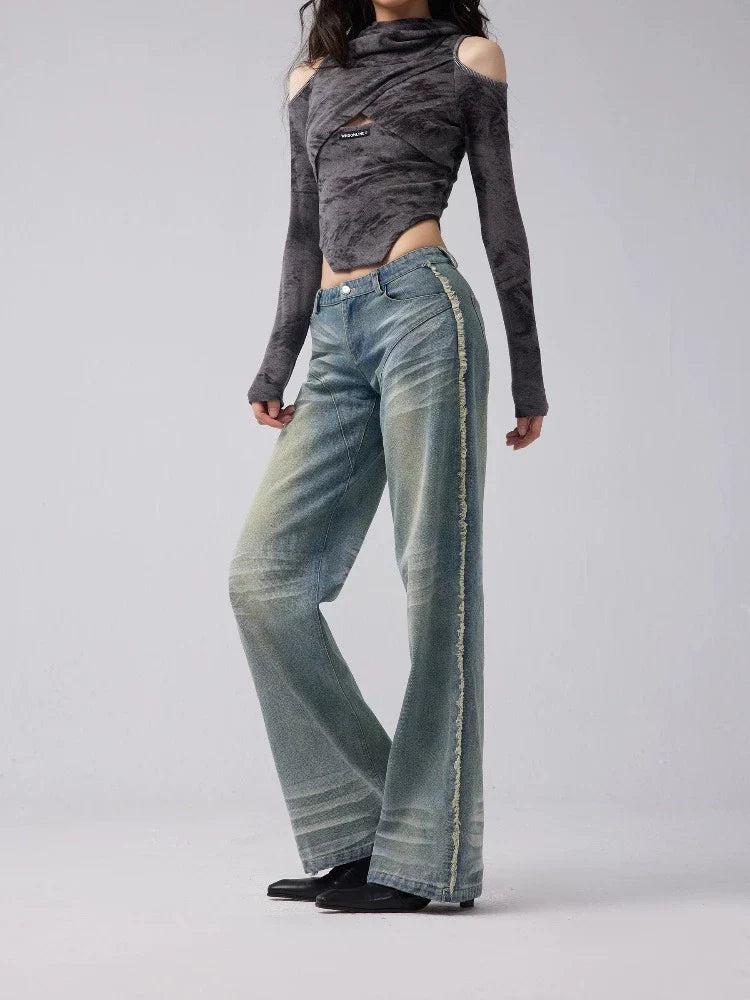 Distressed straight jeans