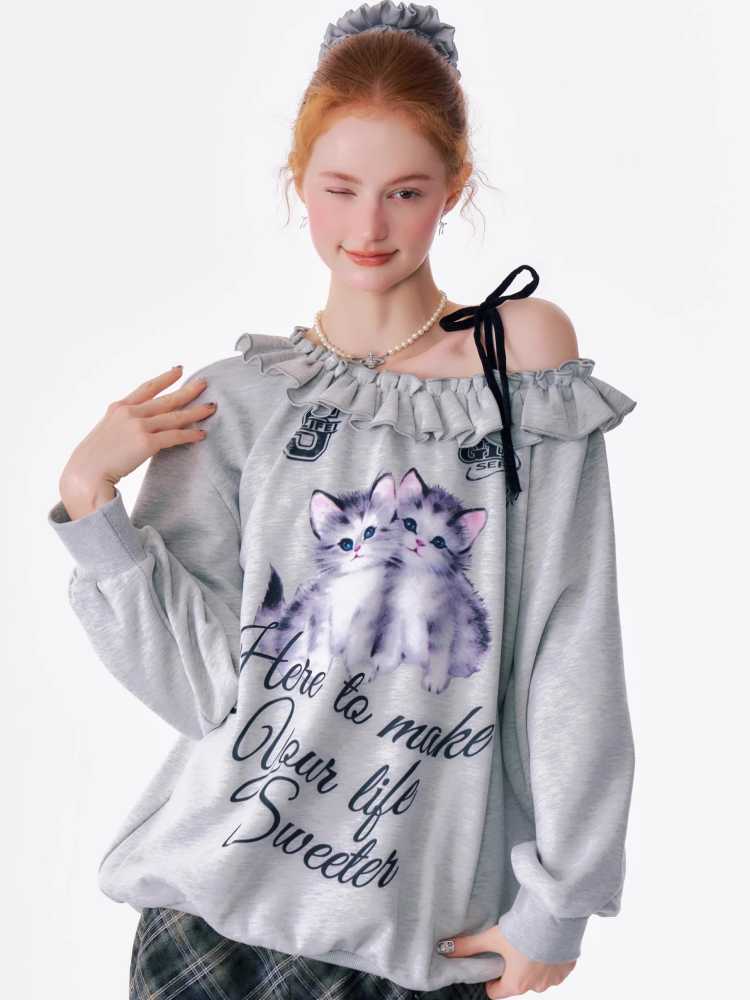 Cat print sweatshirt