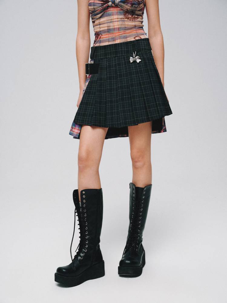 Plaid A-pleated skirt