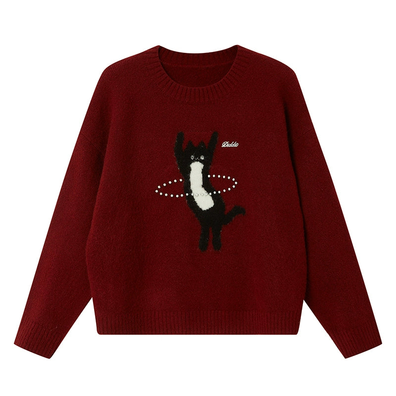 Laser Beaded Knitted Cat Top