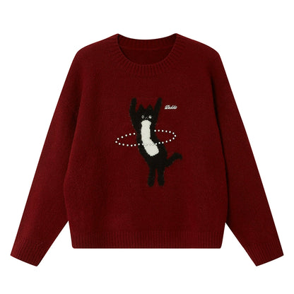 Laser Beaded Knitted Cat Top
