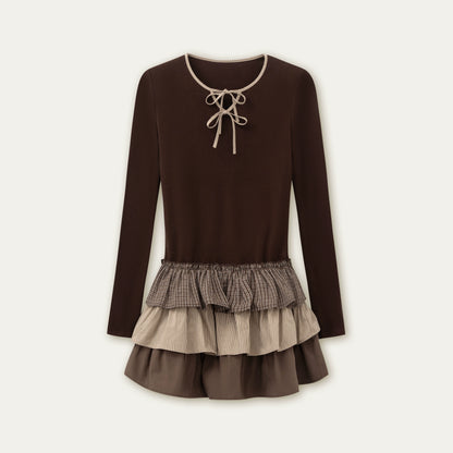 Retro Plaid Knit Tutu Skirt Dress