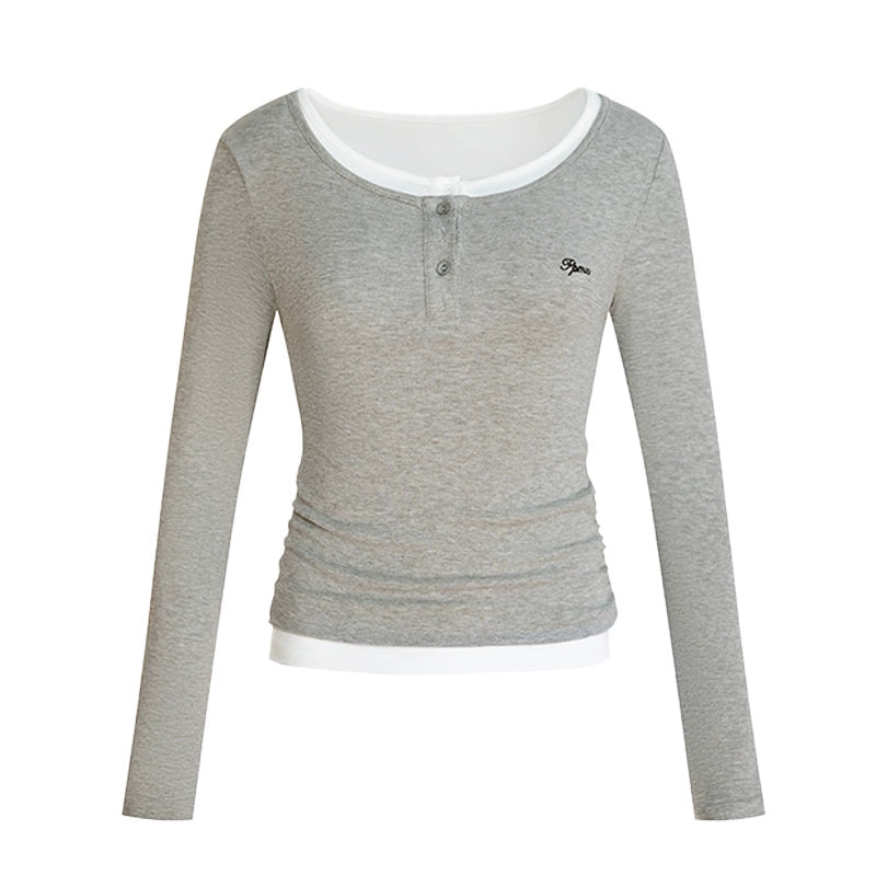 Basic Fake Two-Breasted Base Layer Top