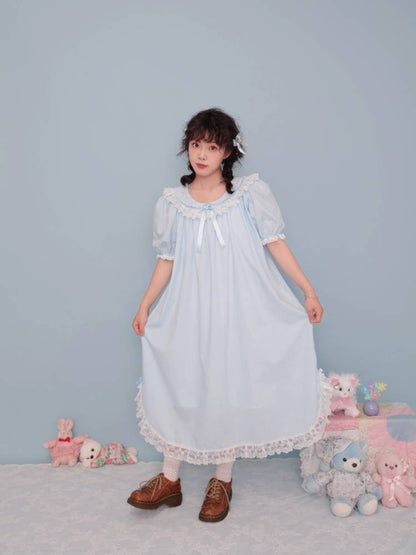 Antique girly floral embroidered light blue dress