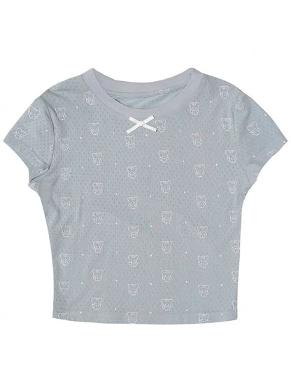 Bear print polka dot short sleeve T-shirt