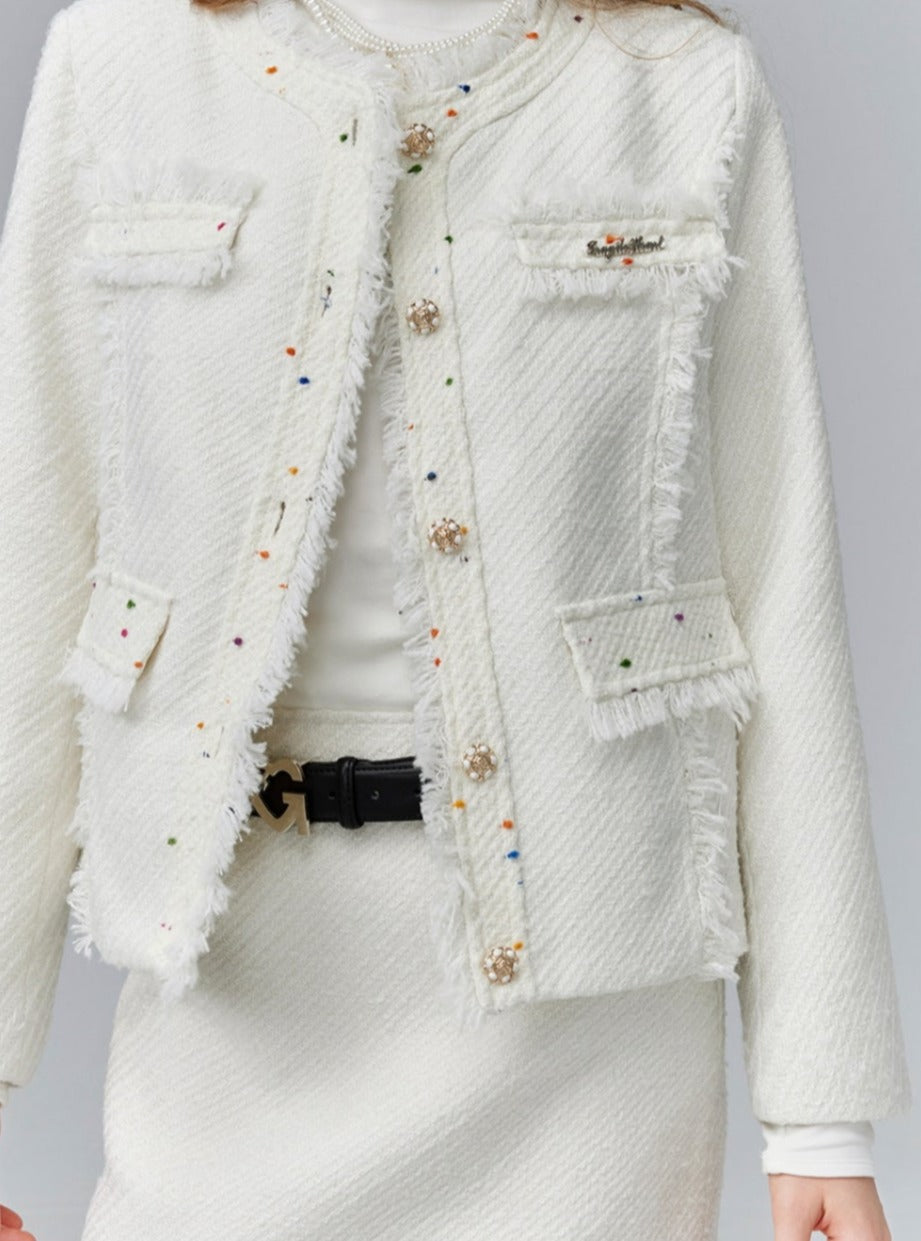 White colored dot small jacket set