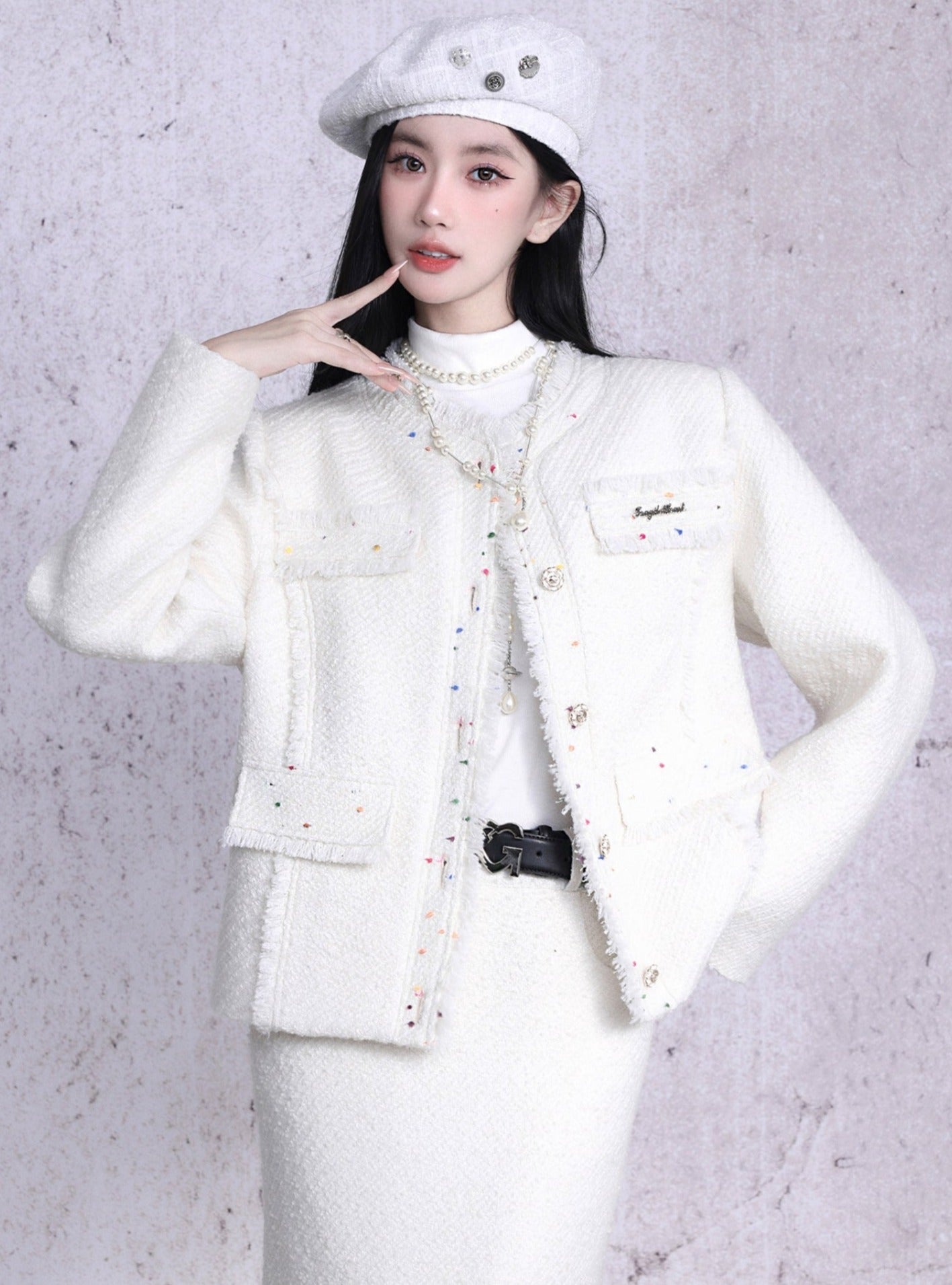 White colored dot small jacket set