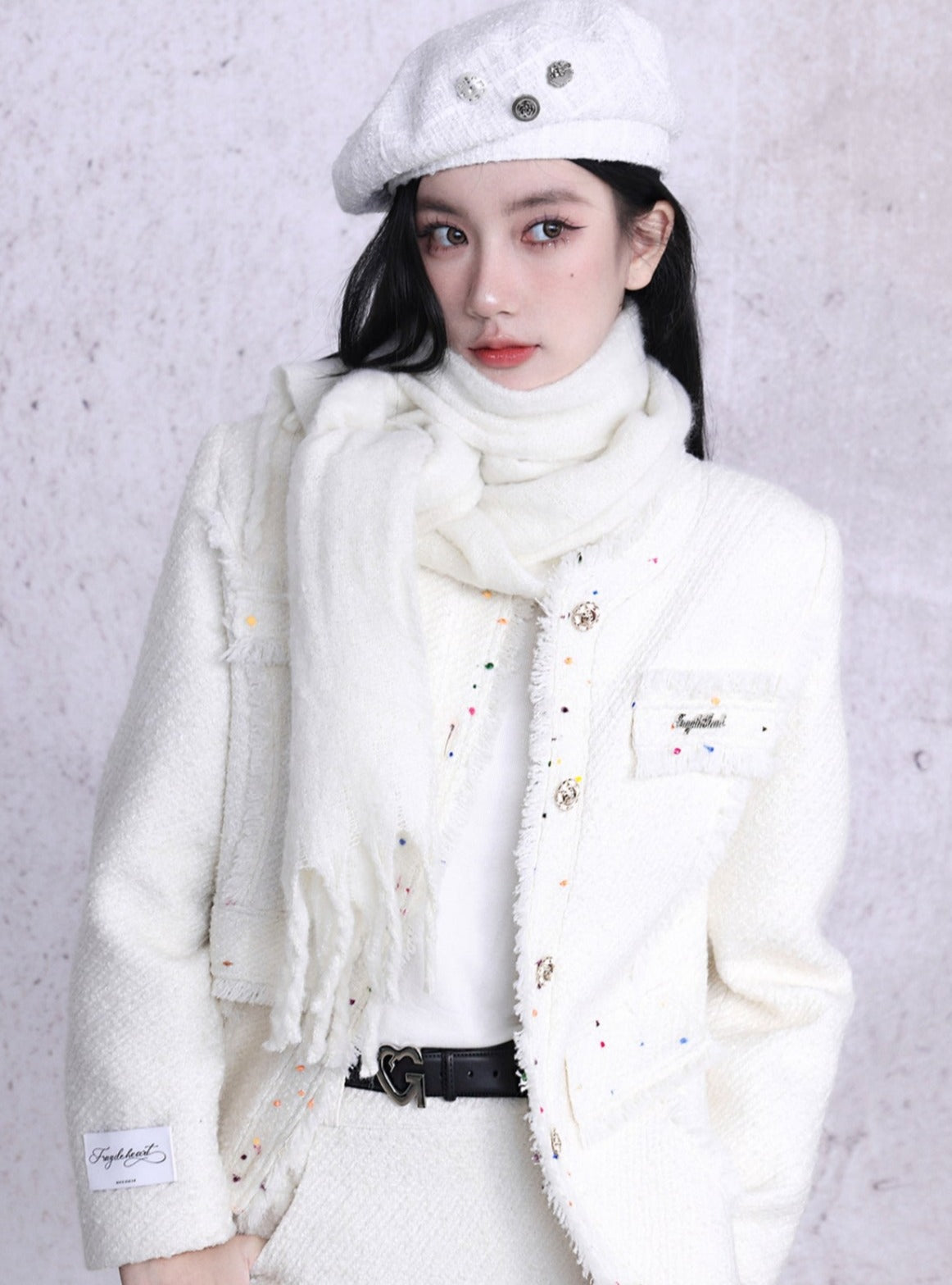 White colored dot small jacket set