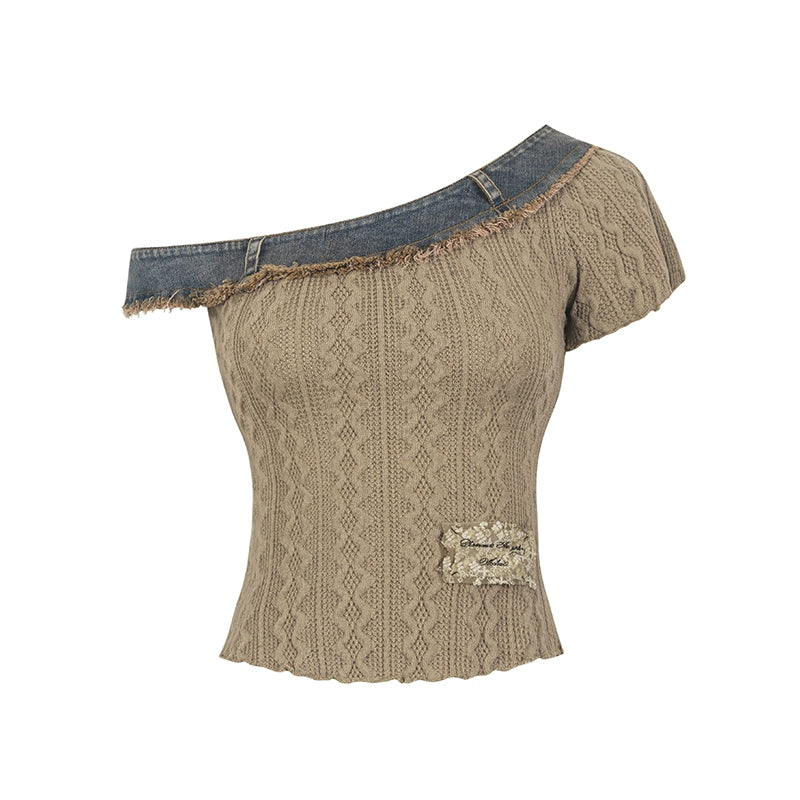 Summer Asymmetrical Denim-Knit Tee