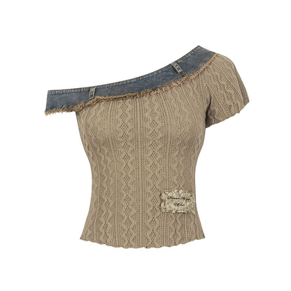 Summer Asymmetrical Denim-Knit Tee