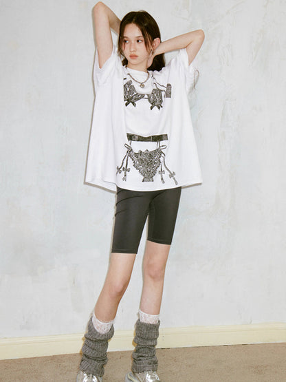 Printed round neck loose T-shirt