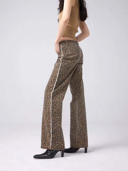 Leopard print wide leg jeans