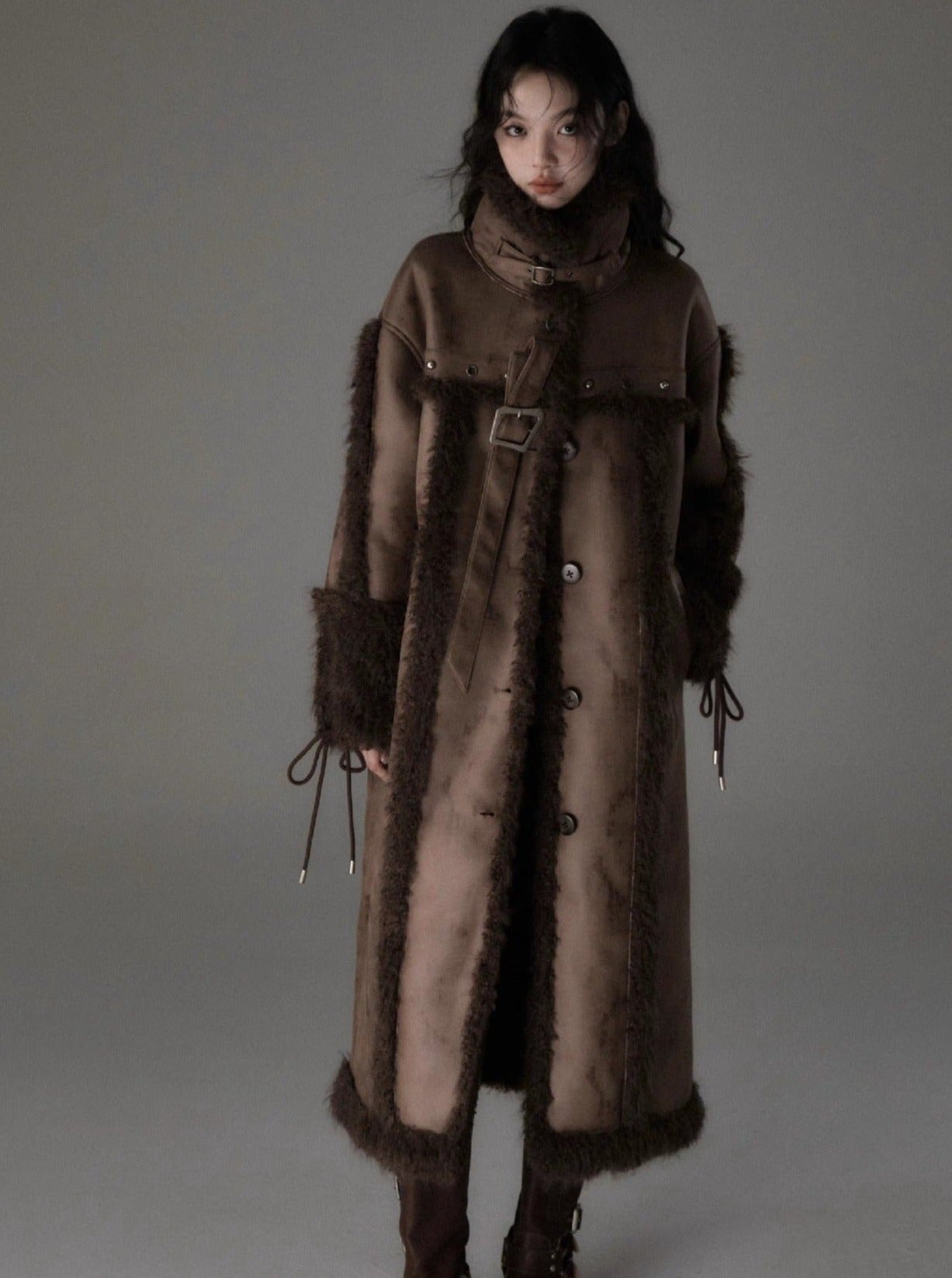 Long lamb fur coat