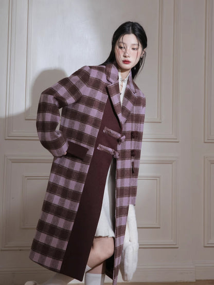 Rose plaid wool long jacket