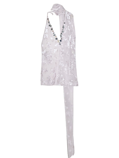 Velvet Jacquard Scarf Vest