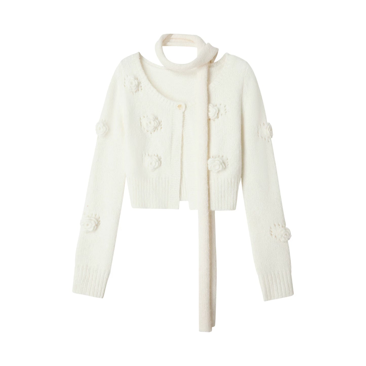 Uena White Floral Knit Cardigan
